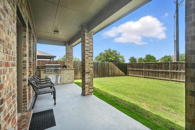10704 Parnell Dr, Mckinney, TX 75072 - fenced backyard with an outdoor kitchen and a patio area