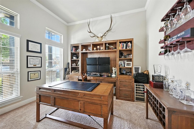 10704 Parnell Dr, Mckinney, TX 75072 - carpeted office space featuring crown molding and wine cooler