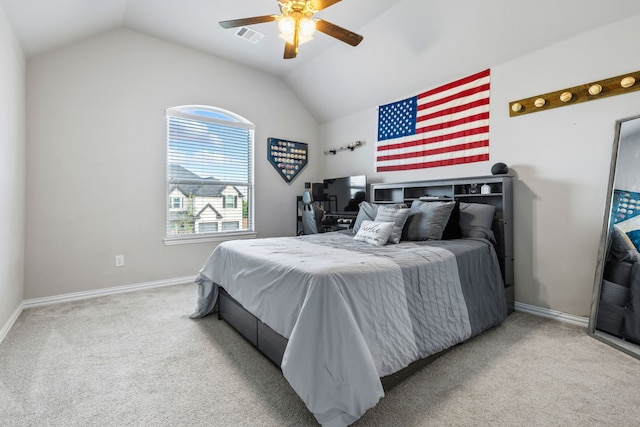 180 Highbridge Ln, Prosper, TX 75078 - bedroom featuring vaulted ceiling, carpet, and ceiling fan