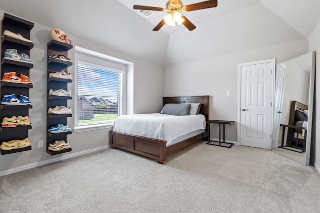 180 Highbridge Ln, Prosper, TX 75078 - bedroom with carpet, lofted ceiling, and ceiling fan