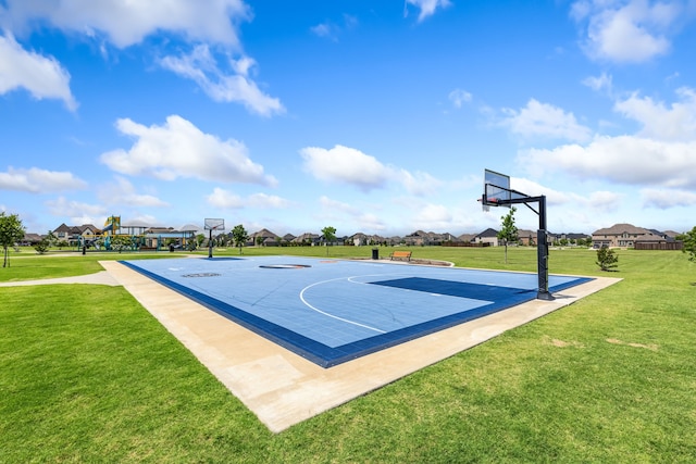 180 Highbridge Ln, Prosper, TX 75078 - view of basketball court featuring a residential view, a lawn, and community basketball court