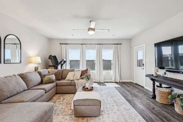 1560 Glacier Rdg, Royse City, TX 75189 - living room featuring wood finished floors, healthy amount of natural light, and ceiling fan