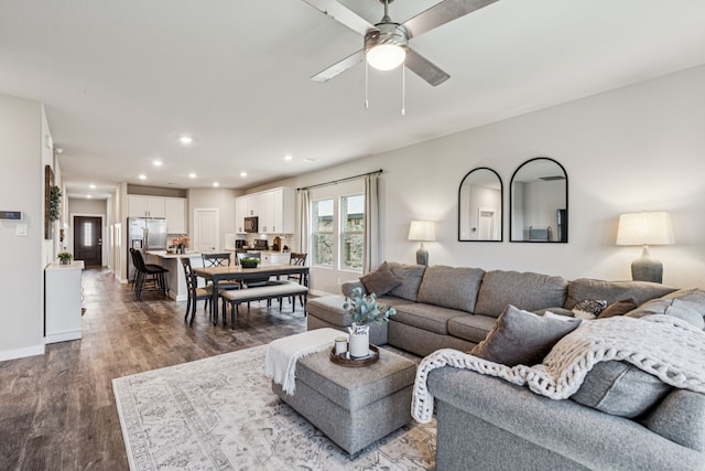 1560 Glacier Rdg, Royse City, TX 75189 - living room with a ceiling fan, wood finished floors, and recessed lighting