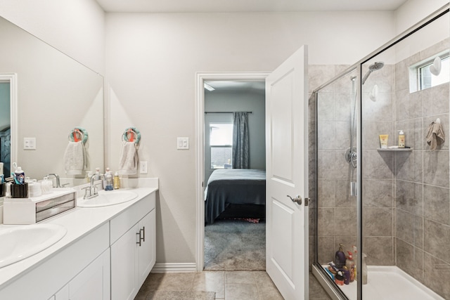 1560 Glacier Rdg, Royse City, TX 75189 - full bath with ensuite bath, double vanity, a shower stall, and tile patterned floors