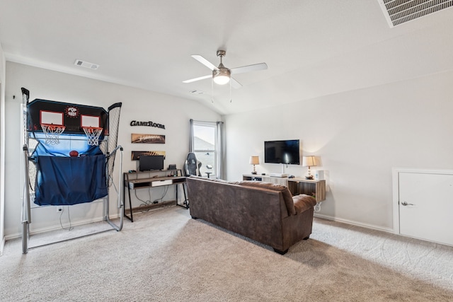 1560 Glacier Rdg, Royse City, TX 75189 - living area with ceiling fan, carpet flooring, a desk, and vaulted ceiling
