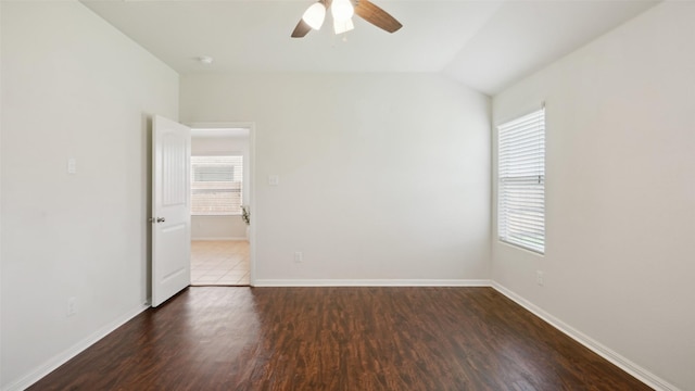 6348 Porthole Ln, Fort Worth, TX 76179 - unfurnished room featuring plenty of natural light, ceiling fan, wood finished floors, and vaulted ceiling