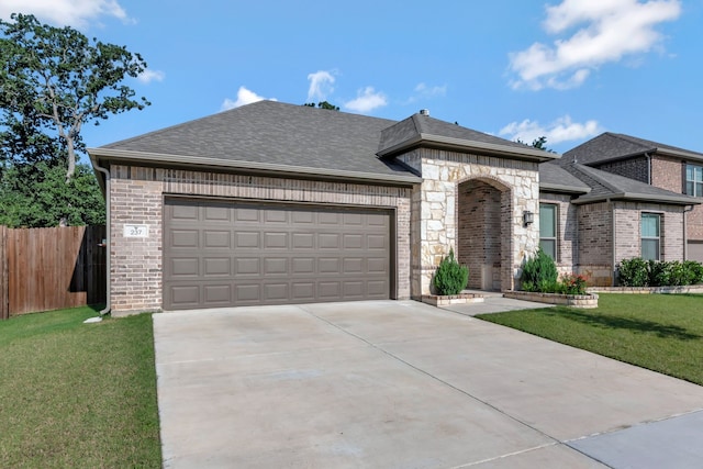 237 Gardenia Dr, Azle, TX 76020 - french provincial home with concrete driveway, a garage, brick siding, and roof with shingles