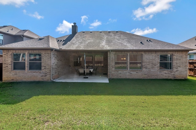 237 Gardenia Dr, Azle, TX 76020 - rear view of property with a patio area, brick siding, a chimney, a yard, and a shingled roof