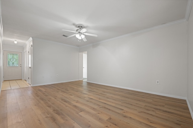 721 SW Hillside Dr, Burleson, TX 76028 - unfurnished room featuring light wood finished floors, ornamental molding, and a ceiling fan