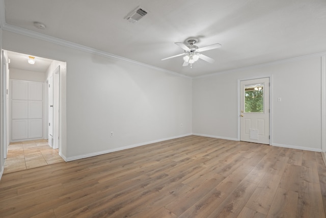 721 SW Hillside Dr, Burleson, TX 76028 - spare room with a smoke detector, a ceiling fan, light wood finished floors, and crown molding
