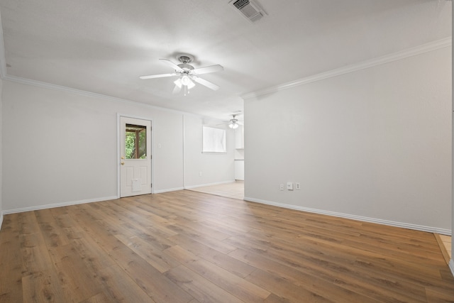 721 SW Hillside Dr, Burleson, TX 76028 - spare room with ceiling fan, ornamental molding, and hardwood / wood-style flooring