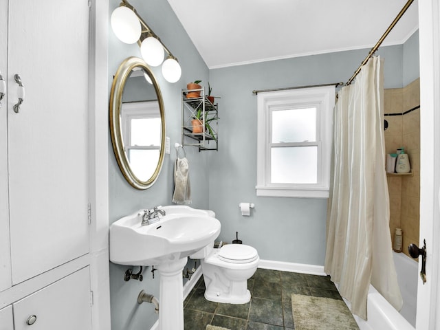 3921 Bryce Ave, Fort Worth, TX 76107 - bathroom featuring shower / bath combination with curtain and ornamental molding