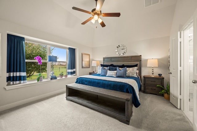 1105 Denton Creek Dr, Justin, TX 76247 - bedroom featuring carpet floors, vaulted ceiling, and ceiling fan