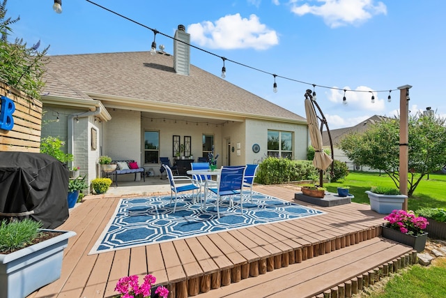 1105 Denton Creek Dr, Justin, TX 76247 - deck featuring outdoor dining space and area for grilling