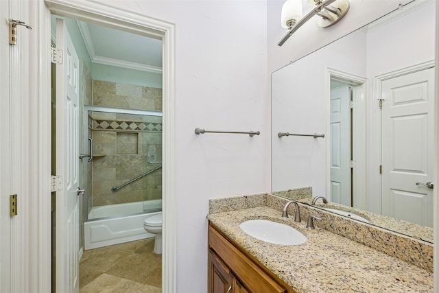6903 Glenview Ln, Colleyville, TX 76034 - bathroom featuring vanity, crown molding, and combined bath / shower with glass door