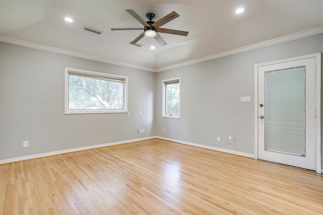 108 Smallwood Dr, Westworth Village, TX 76114 - unfurnished room with ceiling fan, light wood finished floors, crown molding, and recessed lighting