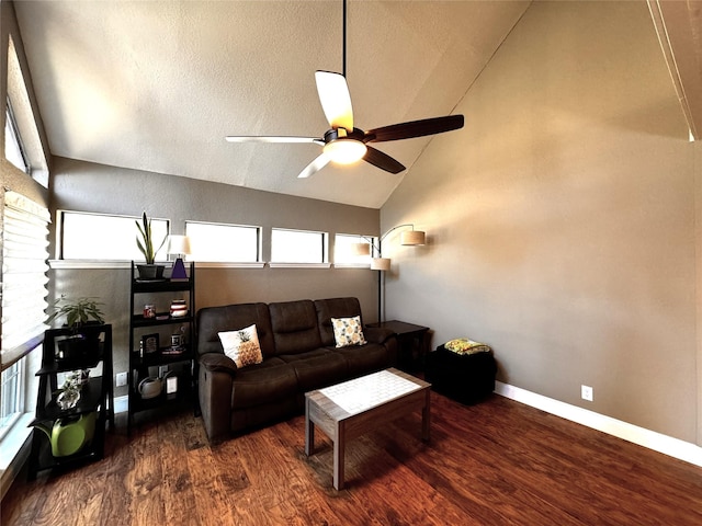18240 Midway Rd Unit 902, Dallas, TX 75287 - living area with wood finished floors, ceiling fan, and lofted ceiling