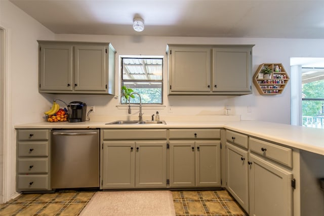 103 Irvin Ln, Mount Vernon, TX 75457 - kitchen featuring dishwasher, gray cabinets, and light countertops