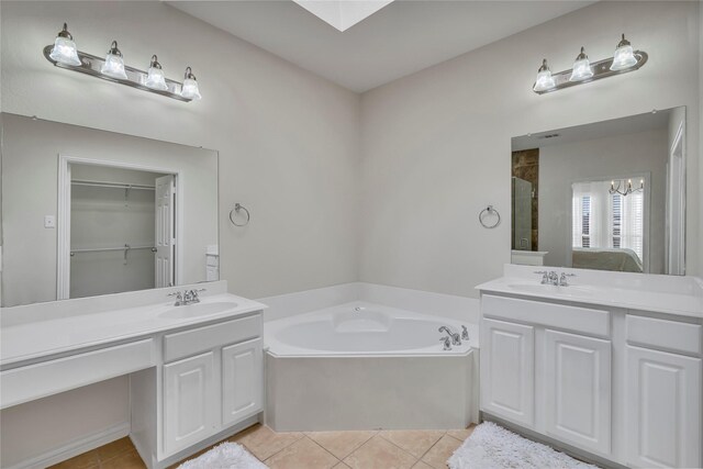 3537 Navarro Way, Frisco, TX 75034 - full bath with a garden tub, two vanities, tile patterned flooring, and a shower