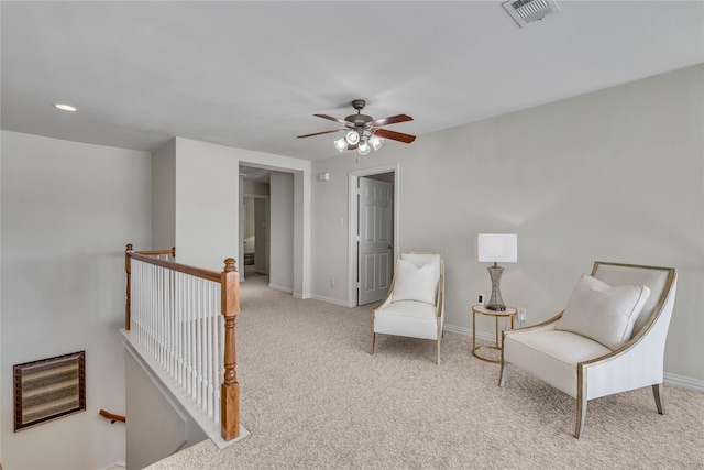 3537 Navarro Way, Frisco, TX 75034 - sitting room featuring an upstairs landing, carpet floors, and a ceiling fan