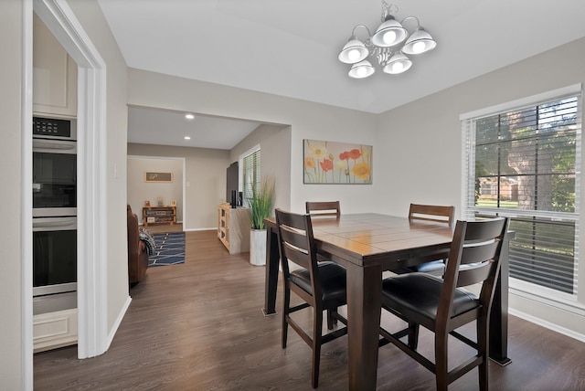7329 Yolanda Dr, Fort Worth, TX 76112 - dining space featuring plenty of natural light, a chandelier, dark wood-style floors, and recessed lighting