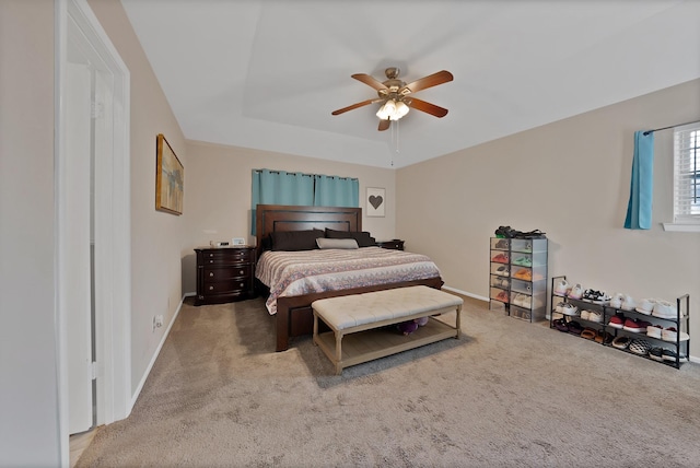 7329 Yolanda Dr, Fort Worth, TX 76112 - bedroom with carpet, a ceiling fan, and a tray ceiling