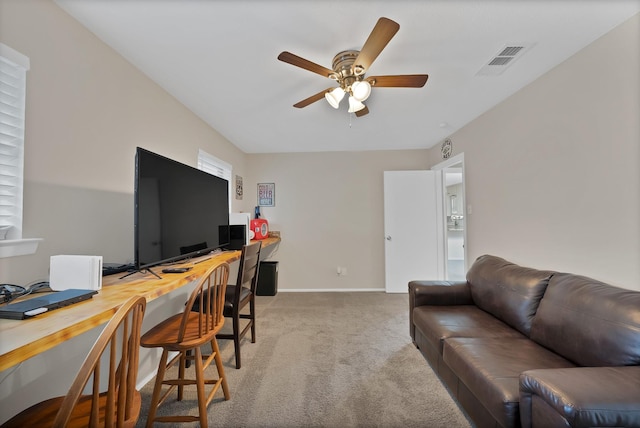 7329 Yolanda Dr, Fort Worth, TX 76112 - carpeted living room featuring an office area and ceiling fan