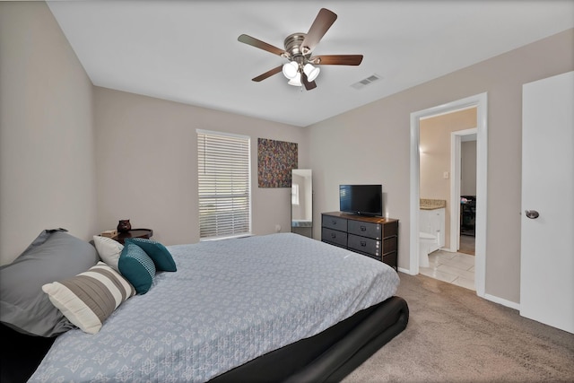 7329 Yolanda Dr, Fort Worth, TX 76112 - bedroom featuring carpet, a ceiling fan, and ensuite bath