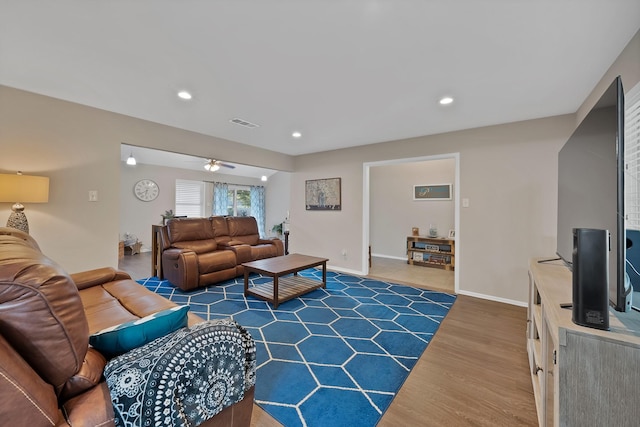 7329 Yolanda Dr, Fort Worth, TX 76112 - living room with dark wood-type flooring, recessed lighting, and a ceiling fan