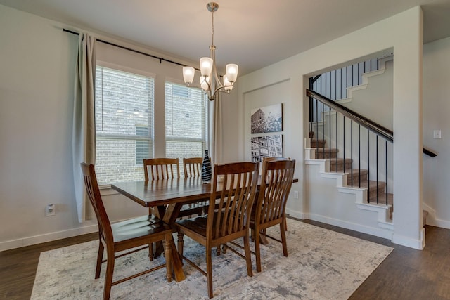 14613 Martin Creek Cv, Fort Worth, TX 76262 - dining room featuring stairway, a chandelier, and wood finished floors