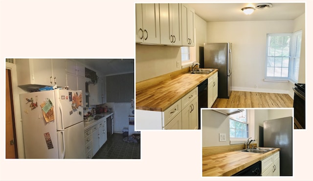 716 Kessler Blvd, Sherman, TX 75092 - kitchen with butcher block counters, freestanding refrigerator, and plenty of natural light