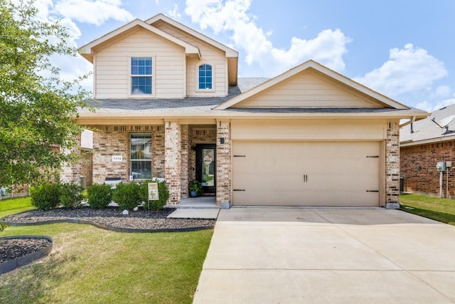 7113 Wavecrest Way, Fort Worth, TX 76179 - view of front facade with brick siding, a front lawn, driveway, and a garage