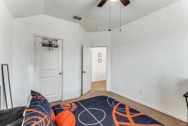 7113 Wavecrest Way, Fort Worth, TX 76179 - bedroom with carpet, a ceiling fan, and vaulted ceiling