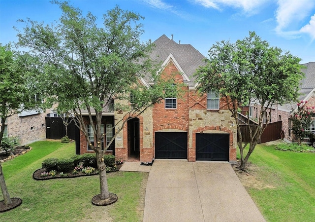 890 Wind Brook Ln, Prosper, TX 75078 - view of front of home with concrete driveway, a garage, a front yard, and stone siding