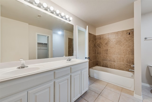 1147 Serendipity Cir, Sanger, TX 76266 - bathroom with tile patterned floors, double vanity, and bathtub / shower combination