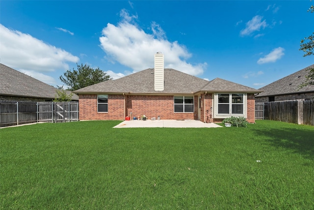 1147 Serendipity Cir, Sanger, TX 76266 - back of property featuring a patio, a chimney, brick siding, and a fenced backyard