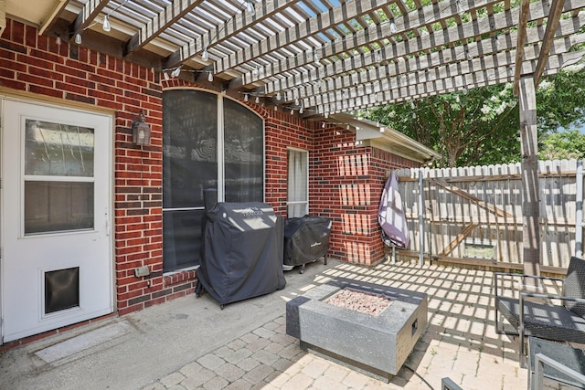 6932 Lomo Alto Dr, Fort Worth, TX 76132 - view of patio / terrace with an outdoor fire pit, area for grilling, and a pergola