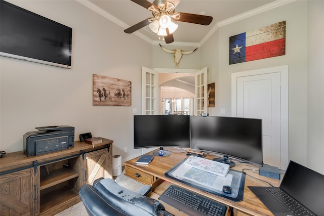 11088 Whispering Ln, Talty, TX 75126 - office featuring crown molding and a ceiling fan