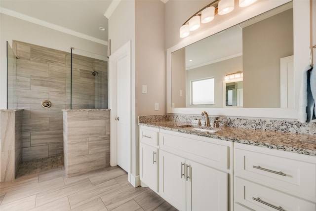 11088 Whispering Ln, Talty, TX 75126 - full bathroom featuring crown molding, vanity, and walk in shower