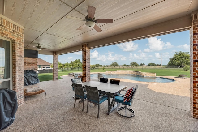 11088 Whispering Ln, Talty, TX 75126 - view of patio with a ceiling fan, an outdoor pool, and outdoor dining space