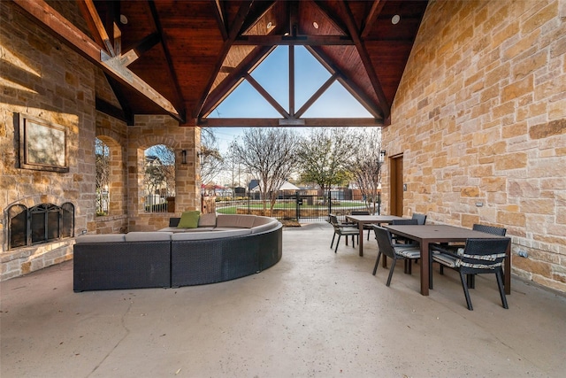 5184 Brickellia, Dallas, TX 75209 - view of patio / terrace featuring outdoor dining area and an outdoor living space with a fireplace