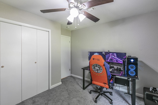 3401 Medallion Cir, Waco, TX 76706 - office with carpet flooring and ceiling fan
