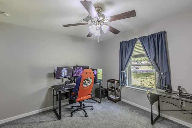 3401 Medallion Cir, Waco, TX 76706 - carpeted home office with baseboards and ceiling fan