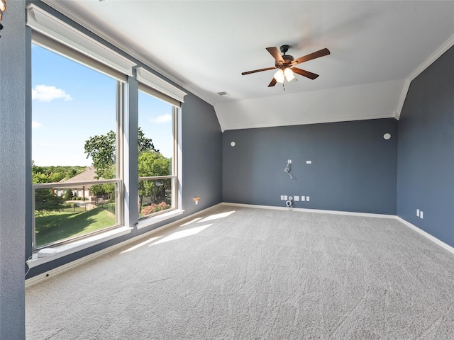 2 Pond View Ct, Mansfield, TX 76063 - carpeted empty room featuring lofted ceiling, a ceiling fan, and crown molding