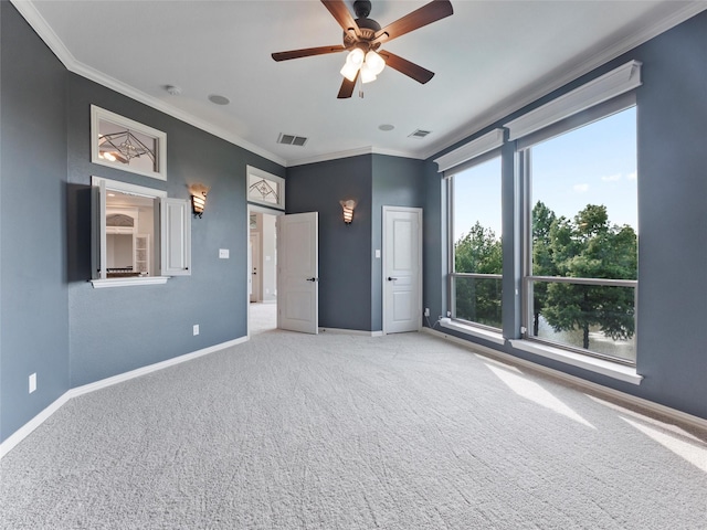 2 Pond View Ct, Mansfield, TX 76063 - unfurnished bedroom featuring ornamental molding, carpet, and a ceiling fan