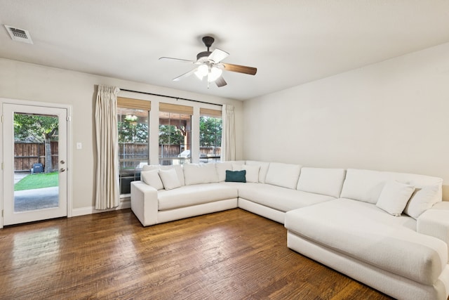 2778 Hidden Knoll Trl, Frisco, TX 75034 - living room with ceiling fan, wood finished floors, and healthy amount of natural light