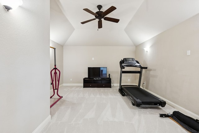 2778 Hidden Knoll Trl, Frisco, TX 75034 - exercise room with a ceiling fan, carpet flooring, and vaulted ceiling