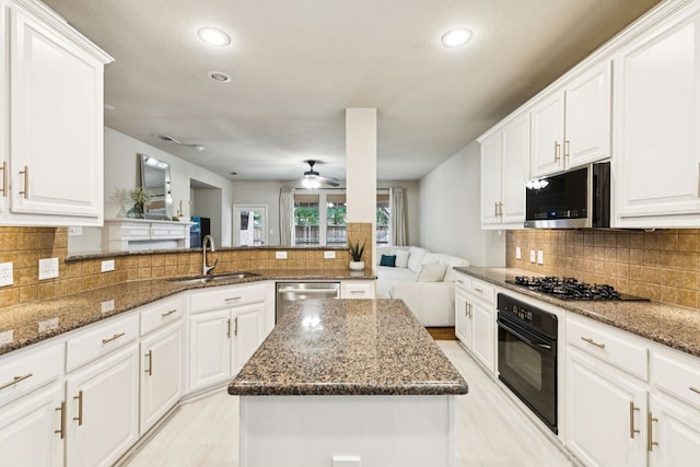 2778 Hidden Knoll Trl, Frisco, TX 75034 - kitchen featuring appliances with stainless steel finishes, a ceiling fan, recessed lighting, decorative backsplash, and white cabinetry