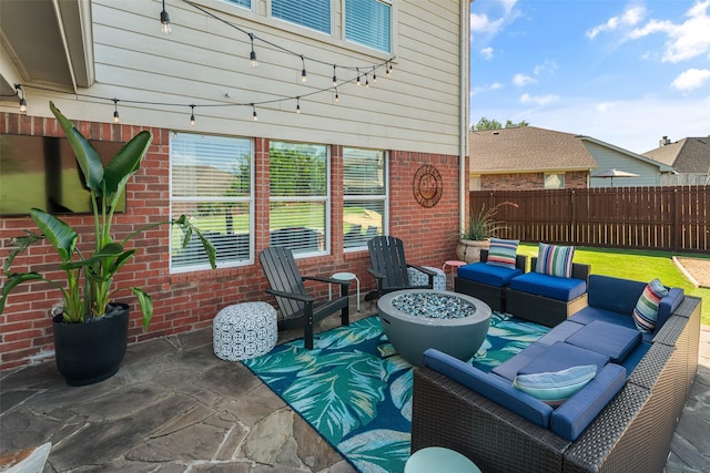 2115 Highland River Dr, Wylie, TX 75098 - view of patio / terrace featuring an outdoor living space with a fire pit