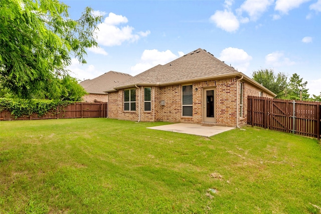3408 Glen Crest Ln, Denton, TX 76208 - back of property with a patio, brick siding, a fenced backyard, and a shingled roof